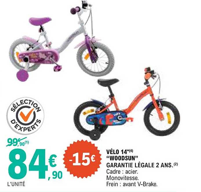 VÉLO 14" "WOODSUN" GARANTIE LÉGALE 2 ANS.