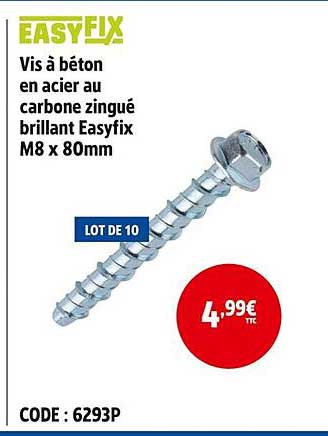 Vis à béton en acier au carbone zingué brillant Easyfix M8 x 80mm