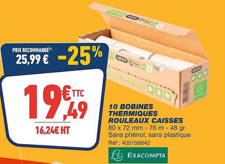10 BOBINES THERMIQUES ROULEAUX CAISSES