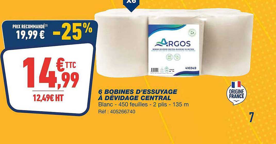 6 bobines d'essuyage à dévidage central
