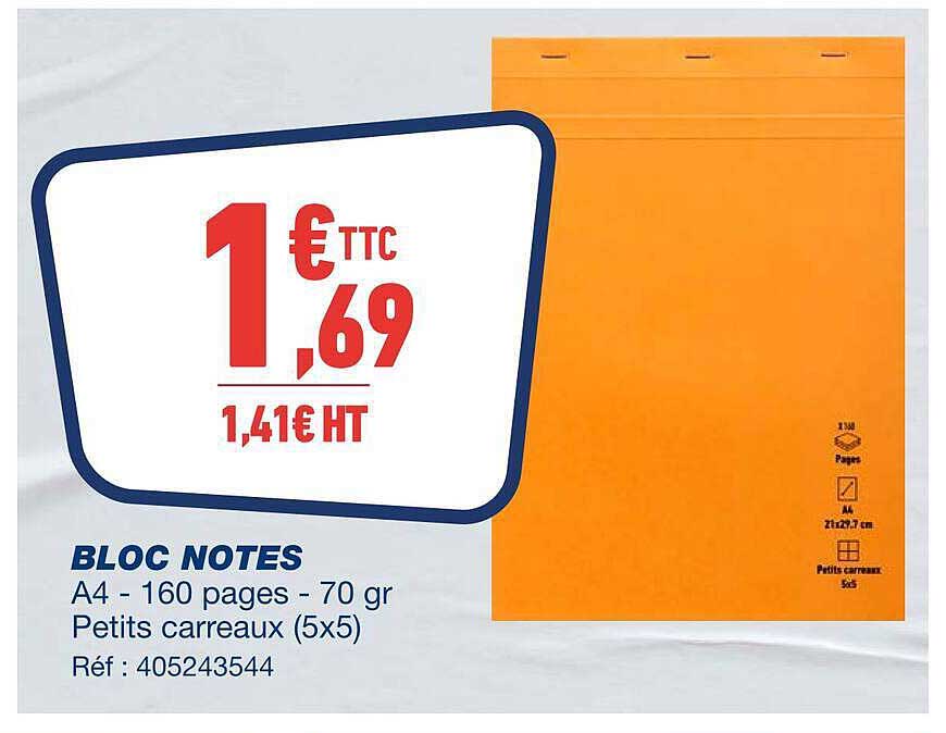 Promo Bloc Notes A4 - 160 Pages - 70 Gr Petits Carreaux (5X5) chez ...