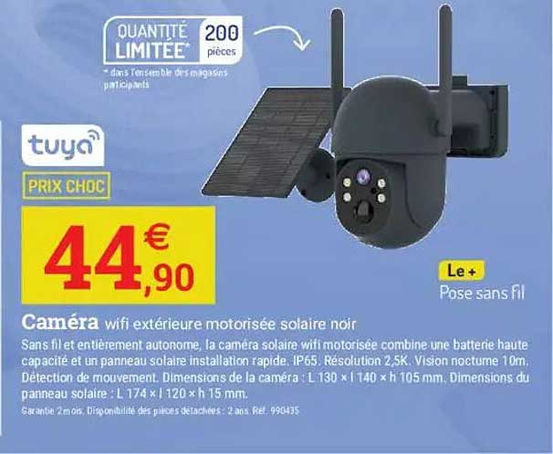 Caméra wifi extérieure motorisée solaire noir