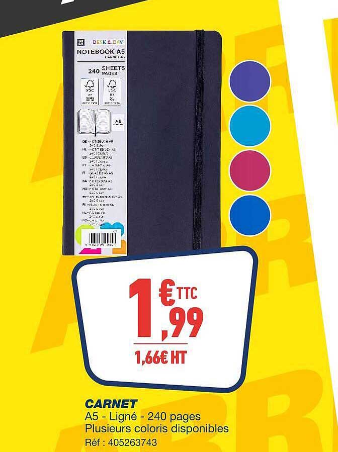 CARNET A5 - Ligné - 240 pages Plusieurs coloris disponibles