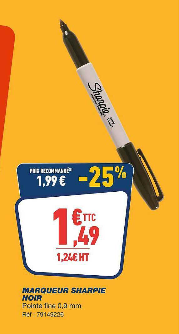 MARQUEUR SHARPIE NOIR Pointe fine 0,9 mm Réf : 79149226
