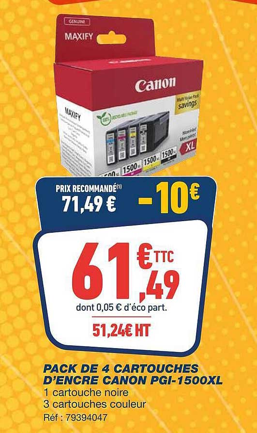 PACK DE 4 CARTOUCHES D'ENCRE CANON PGI-1500XL