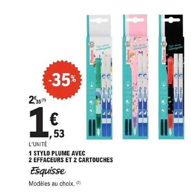 1 STYLO PLUME AVEC 2 EFFACEURS ET 2 CARTOUCHES Esquisse