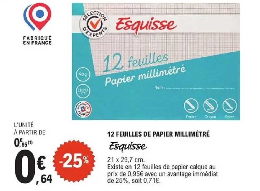 12 FEUILLES DE PAPIER MILLIMÉTRÉ Esquisse