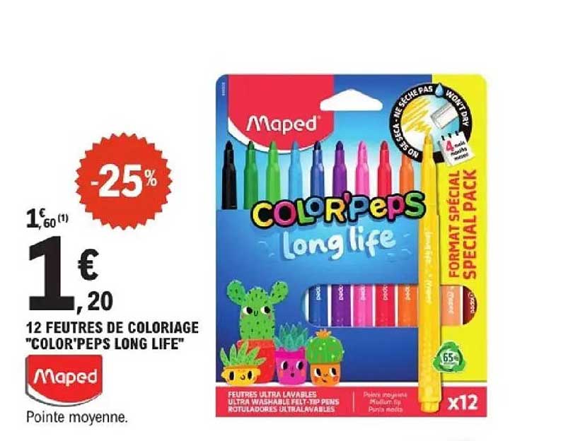 12 FEUTRES DE COLORIAGE "COLOR'PEPS LONG LIFE"