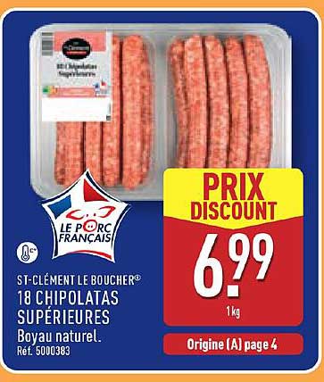 18 CHIPOLATAS SUPERIEURES Boyau naturel. Réf. 5000383