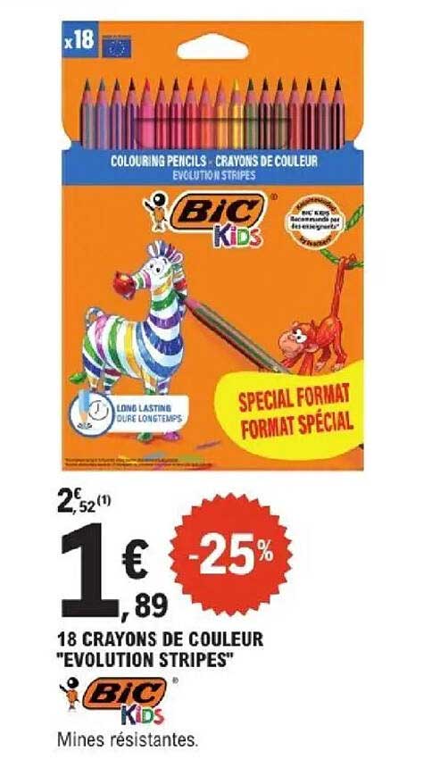 18 CRAYONS DE COULEUR "EVOLUTION STRIPES"