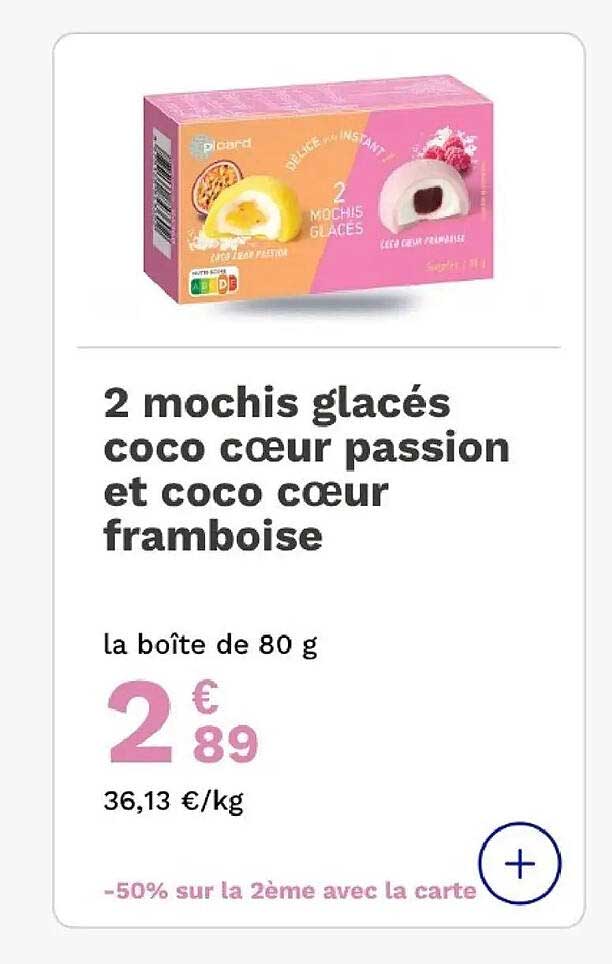 2 mochis glacés coco cœur passion et coco cœur framboise
