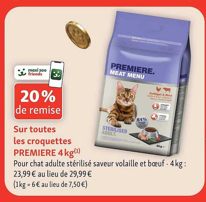 20% de remise Sur toutes les croquettes PREMIERE 4kg