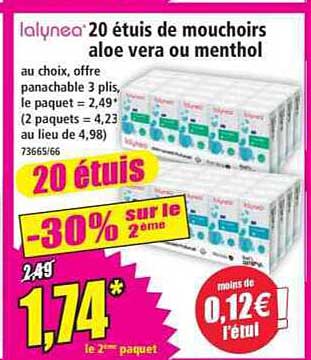 20 étuis de mouchoirs aloe vera ou menthol