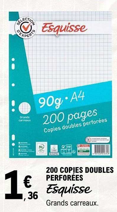 200 COPIES DOUBLES PERFORÉES Esquisse Grands carreaux.