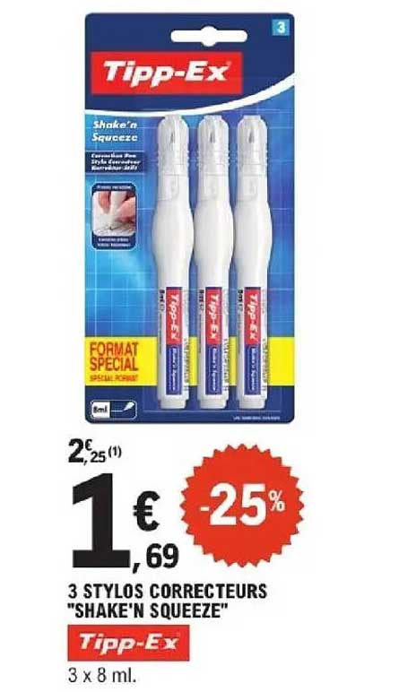 3 STYLOS CORRECTEURS "SHAKE'N SQUEEZE"
