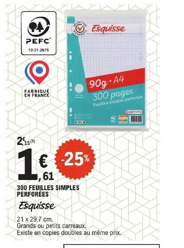 300 FEUILLES SIMPLES PERFOREES Esquisse