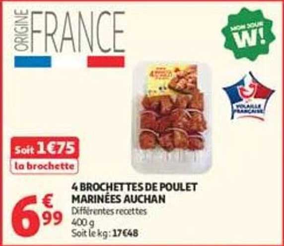 4 BROCHETTES DE POULET MARINÉES AUCHAN