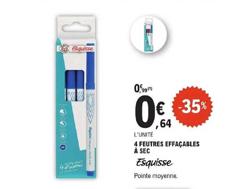 4 FEUTRES EFFACABLES À SEC Esquisse Pointe moyenne.