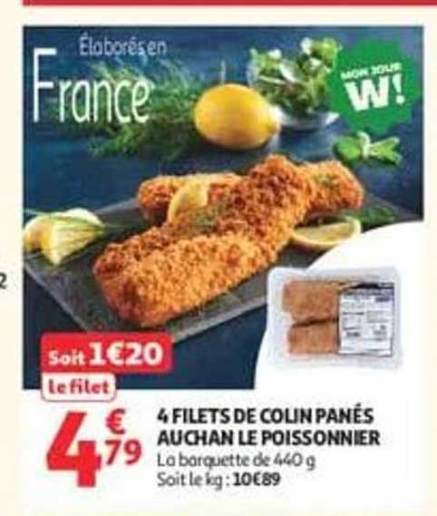 4 FILETS DE COLIN PANÉS AUCHAN LE POISSONNIER