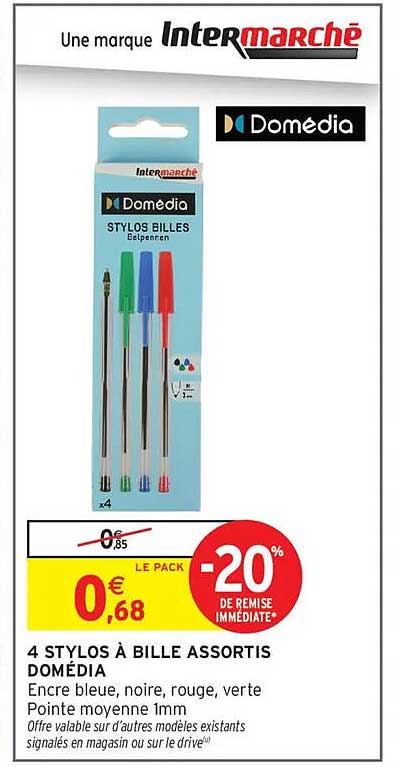 4 STYLOS À BILLE ASSORTIS DOMÉDIA