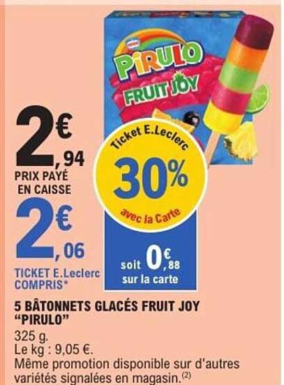 5 BÂTONNETS GLACÉS FRUIT JOY “PIRULO”