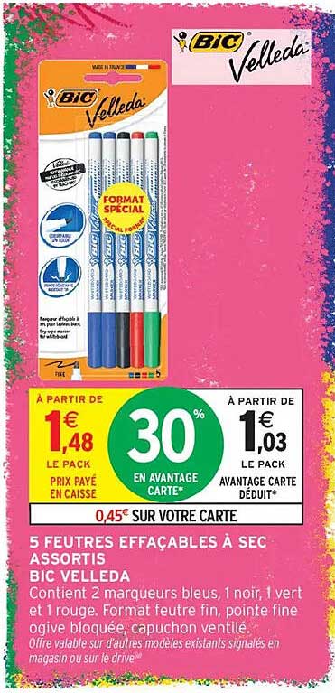 5 FEUTRES EFFACABLES À SEC ASSORTIS BIC VELLEDA