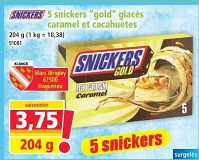 5 snickers "gold" glacés caramel et cacahuètes