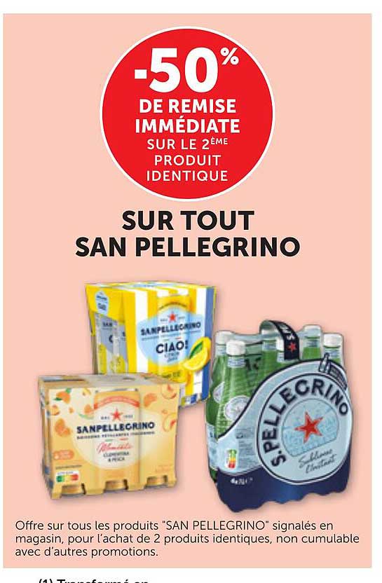 -50% DE REMISE IMMÉDIATE SUR LE 2ÈME PRODUIT IDENTIQUE SUR TOUT SAN PELLEGRINO