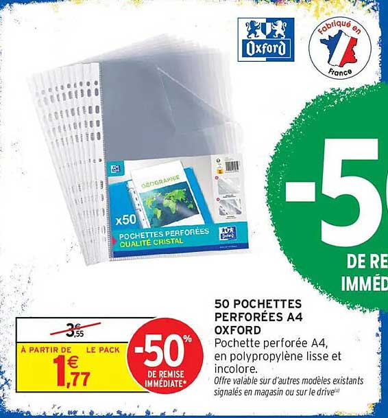 50 POCHETTES PERFORÉES A4 OXFORD