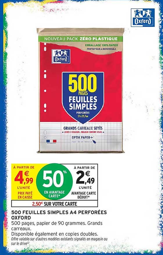 500 FEUILLES SIMPLES A4 PERFORÉES OXFORD