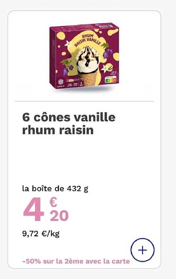 6 cônes vanille rhum raisin