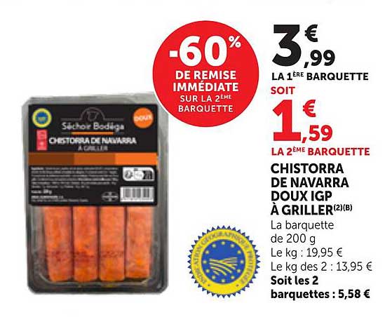 -60% DE REMISE IMMÉDIATE SUR LA 2È BARQUETTE