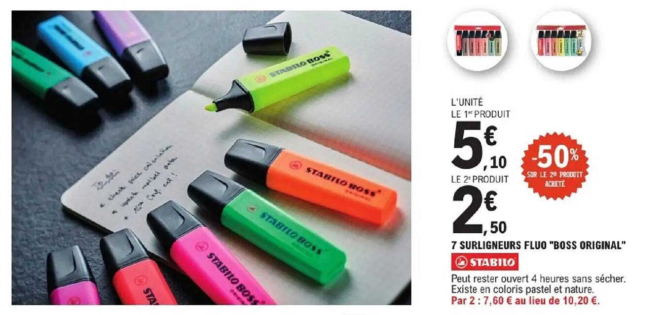7 SURLIGNEURS FLUO "BOSS ORIGINAL"