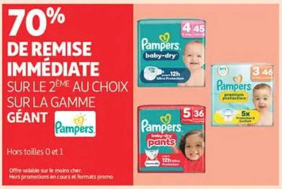 70% DE REMISE IMMÉDIATE SUR LE 2ÈME AU CHOIX SUR LA GAMME GÉANT Pampers