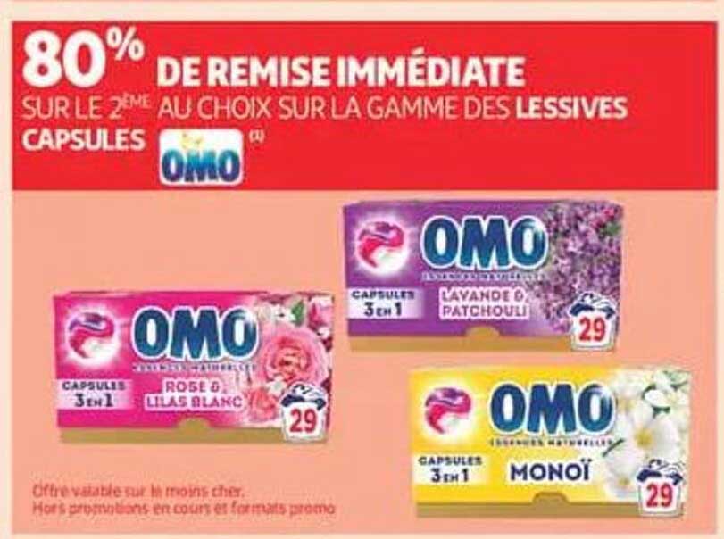 80% DE REMISE IMMÉDIATE SUR LE 2ÈME AU CHOIX SUR LA GAMME DES LESSIVES CAPSULES OMO