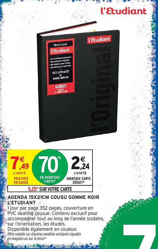 AGENDA 15X21CM COUSU GOMME NOIR L'ETUDIANT