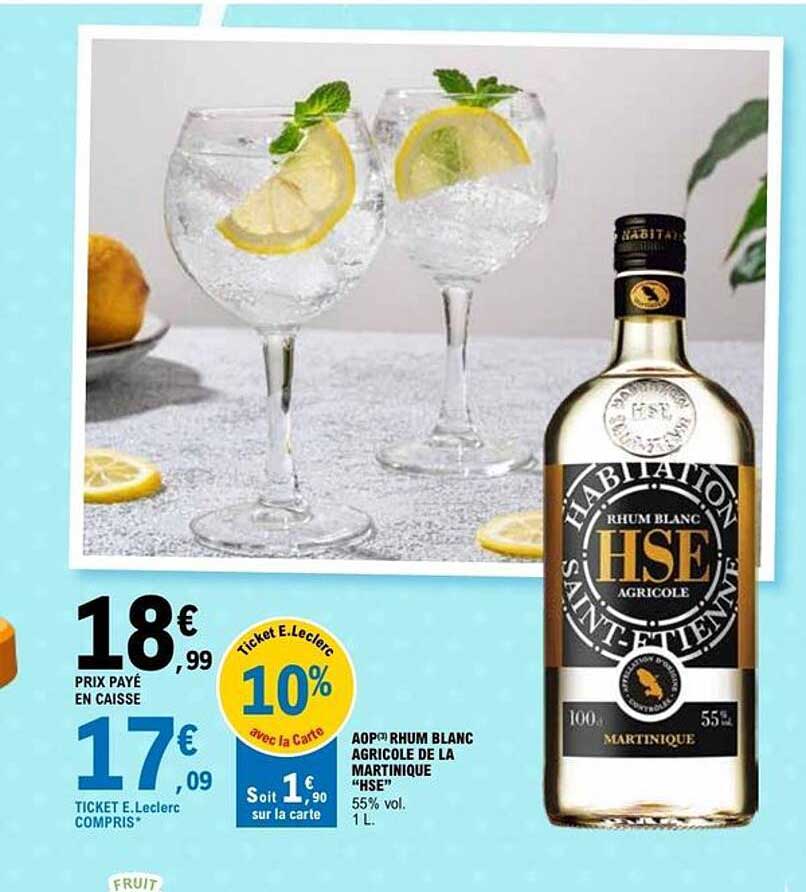 AOP Rhum blanc agricole de la Martinique “HSE” 55% vol. 1 L