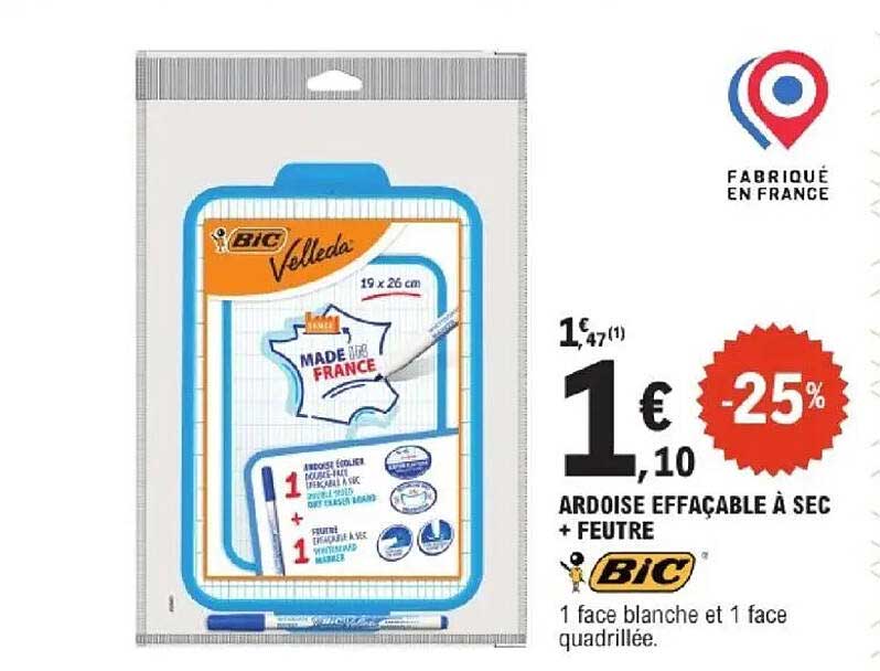 ARDOISE EFFAÇABLE À SEC + FEUTRE BIC
