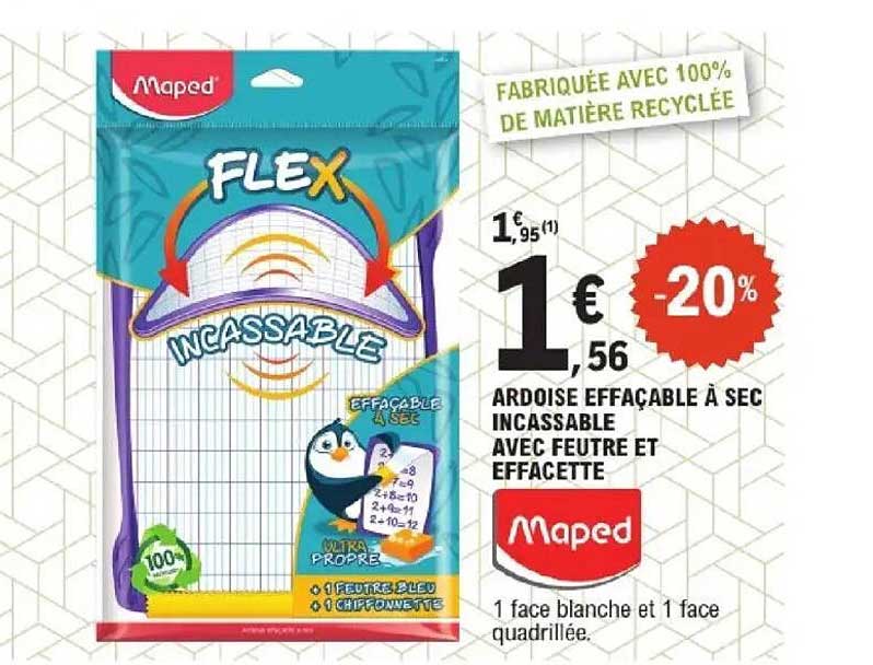 ARDOISE EFFaçABLE À SEC INCASSABLE AVEC FEUTRE ET EFFACETTE