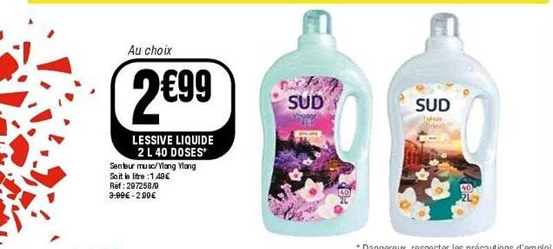 Au choix 2€99 LESSIVE LIQUIDE 2 L 40 DOSSES*