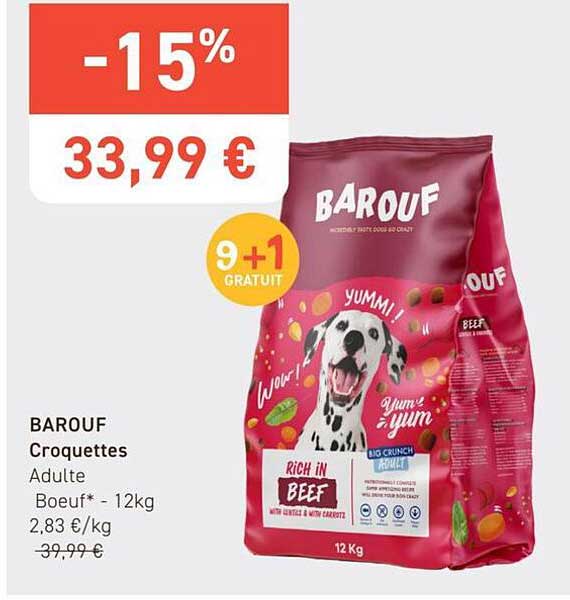 BAROUF Croquettes Adulte Boeuf* - 12kg