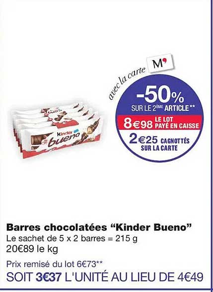 Barres chocolatées “Kinder Bueno”