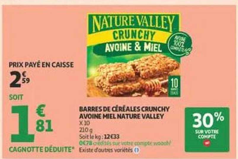 BARRRES DE CÉRÉALES CRUNCHY AVOINE MIEL NATURE VALLEY