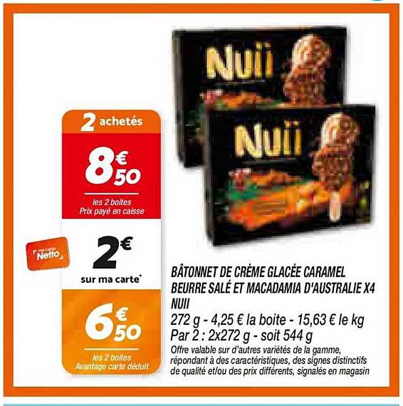 BÂTONNET DE CRÈME GLACÉE CARAMEL BEURRE SALÉ ET MACADAMIA D'AUSTRALIE X4 NUII