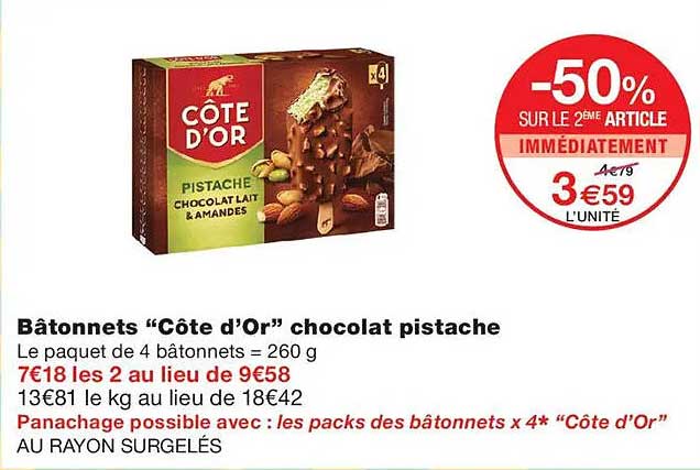 Bâtonnets “Côte d’Or” chocolat pistache