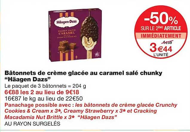 Bâtonnets de crème glacée au caramel salé chunky “Häagen Dazs”