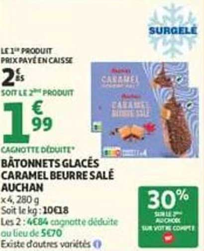 BÂTONNETS GLACÉS CARAMEL BEURRE SALÉ AUCHAN
