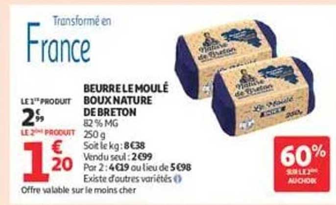 BEURRE LE MOULÉ BOUX NATURE DE BRETON 82% MG 250 g