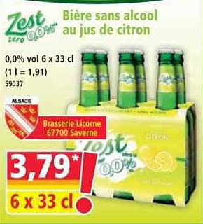 Bière sans alcool au jus de citron