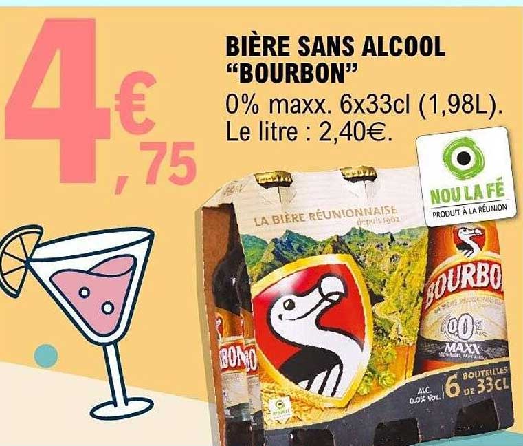 BIÈRE SANS ALCOOL “BOURBON” 0% maxx. 6x33cl (1,98L). Le litre : 2,40€.